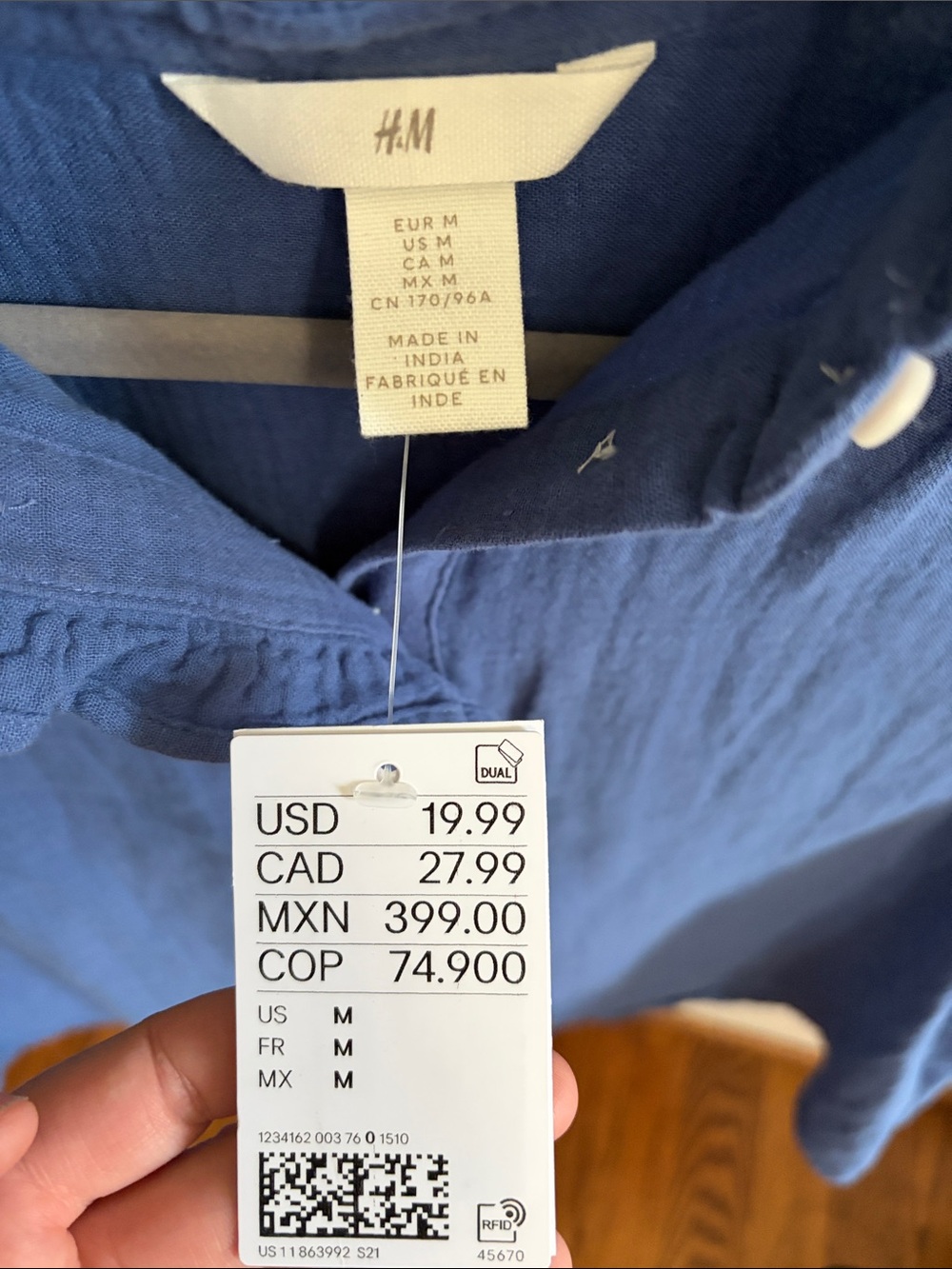 H&M Blue Ruffle-Detail Button Front Top - Picture 2 of 5